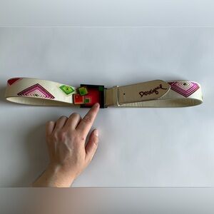 Desigual Statement Belt Embroidered Leather Colorful Buckle Art Belt